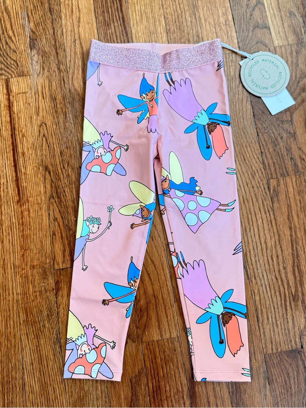 Stella McCartney Kinds Pink Fairy Print Glitter Waist Leggings